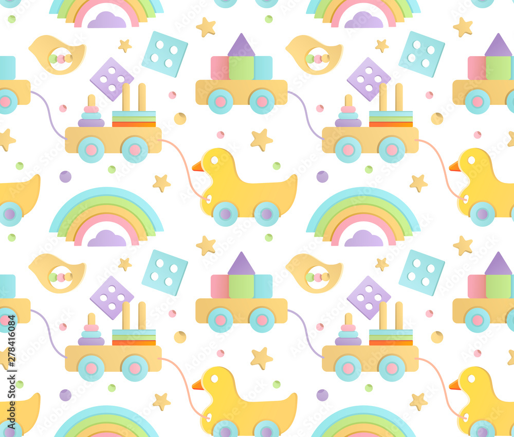 Seamless simple vector backgroung illustrated as pattern comsisting of wooden natural eco toys for babies Seamless simple vector backgroung illustrated as pattern comsisting of wooden natural eco toys for babies