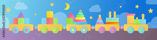 Collection of vector illustrations of eco natural wooden rattles and pacifiers in pastel colors
