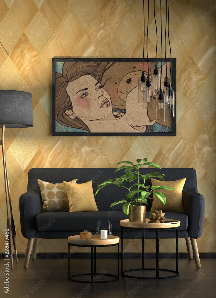 Sofa, Tisch, Beistelltisch, Lampe, Wohnzimmer Stock Illustration | Adobe  Stock