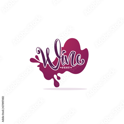 Wine Fest, red wine and lettering composition sticker, logo, emblems, label © ehidna