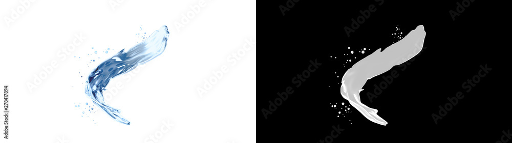 Water splash on the white background and black and white alpha. 3D illustration Water splash on the white background and black and white alpha. 3D illustration