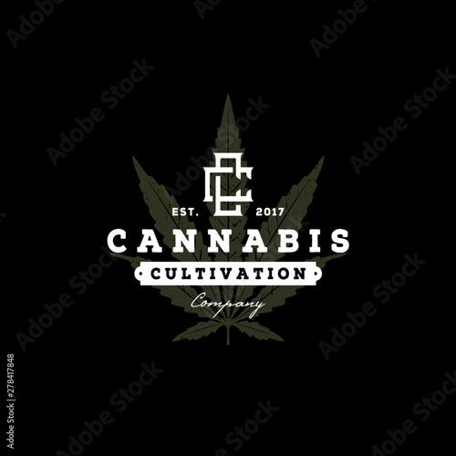 Vintage Retro Classic Initials CC cbd cannabis marijuana hemp pot weed leaf logo design