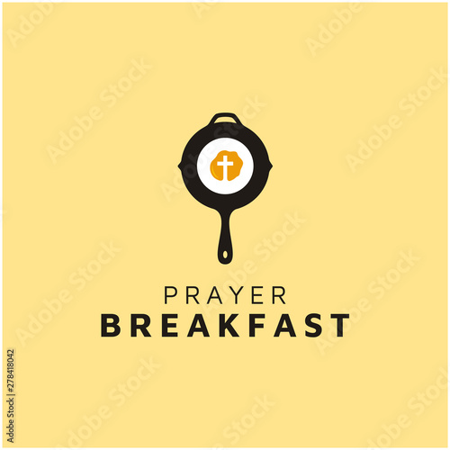 Christian Church Cross Crucifix with Egg and Pan Skillet Cast Iron for Breakfast Prayer logo design