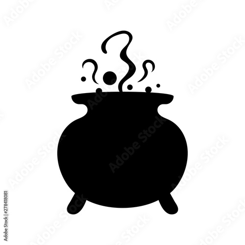 Witches black cauldron with boiling magic potion isolated on white background. Decorative element for Halloween. Vector illustration for any design. photo