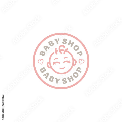 Cute little girl face for Baby Shop Stamp logo design