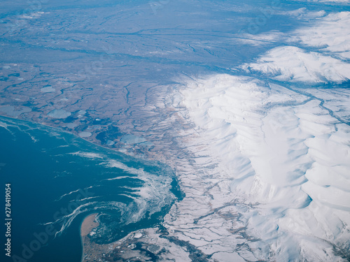 Aerial view of Alaska ice mountain, USA 