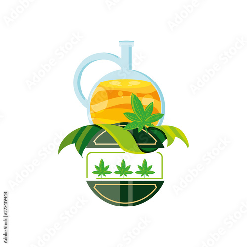 cannabis leaf plant with oil jar