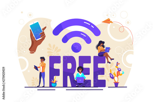 Vector illustration, public free wireless connection wireless point Wi-Fi, For mobile user interface, the transmission of digital data streams over radio channels