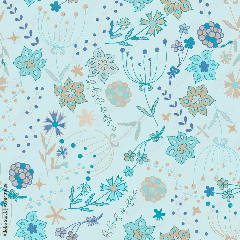 Vector seamless pattern with floral elements for kids	