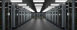 Server room data center. Backup, hosting, mainframe, farm and computer rack with storage information. 