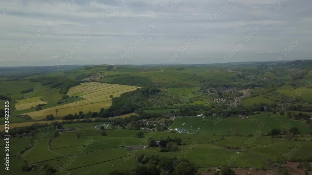 Aerial view from Curbar Edge over Hope Valley in Peak District National Park in Derbyshire, England Aerial view from Curbar Edge over Hope Valley in Peak District National Park in Derbyshire, England
