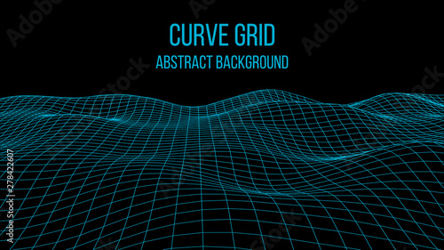 Wireframe landscape wire. Wireframe terrain polygon landscape design. 3d landscape
