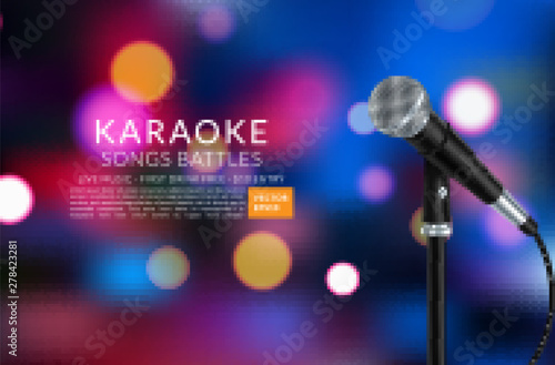 Karaoke party invitation poster design template. Karaoke night flyer design. Music voice concert. Vector illustration