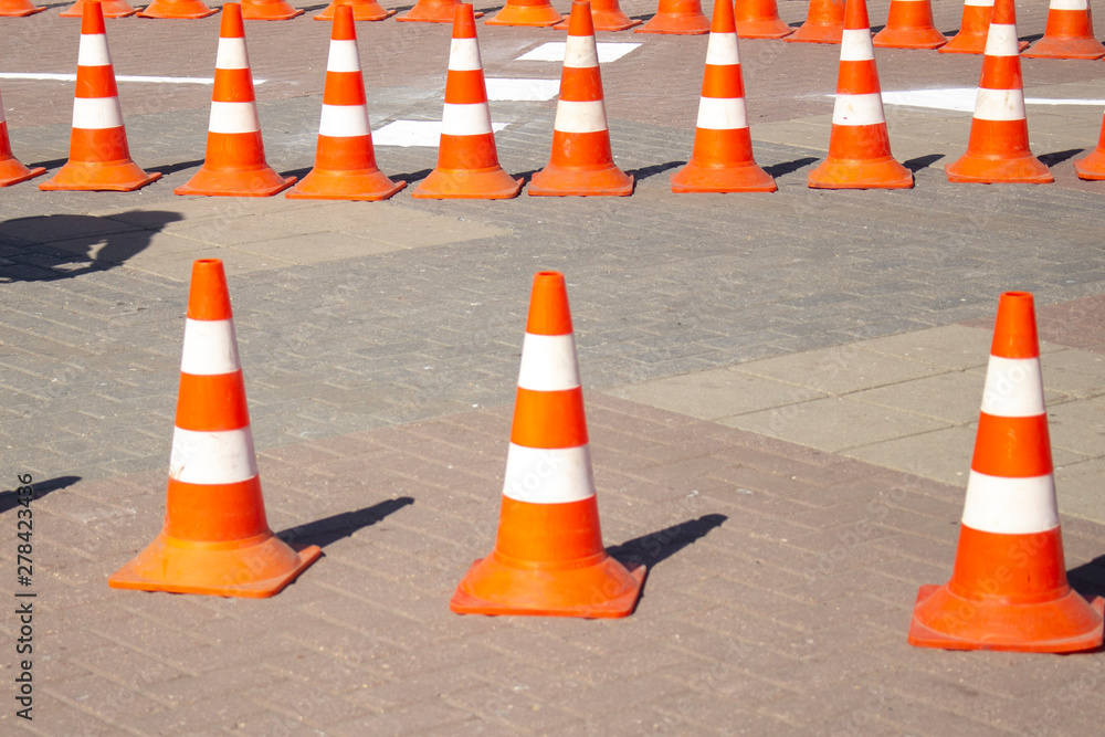 Road signs. Learning platform for learning to drive a car. Traffic stops on the road. Road signs. Learning platform for learning to drive a car. Traffic stops on the road.