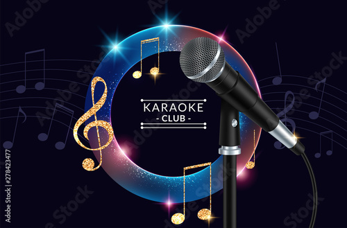 Karaoke party banner with microphone. Vector illustration