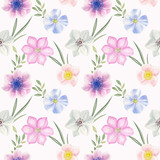  Wildflowers watercolor illustration. Seamless pattern