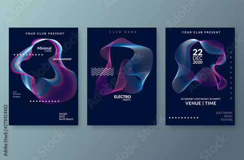 Music wave poster design. Sound flyer with abstract gradient line waves. Vector illustration