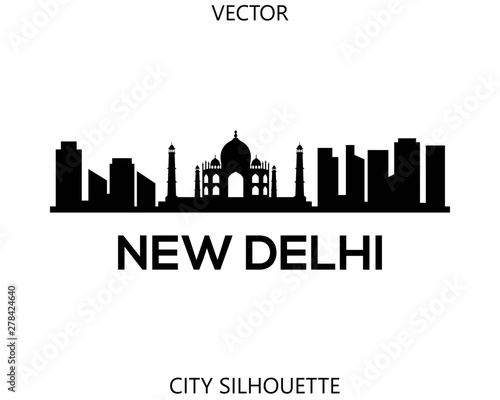New Delhi skyline silhouette vector of famous places