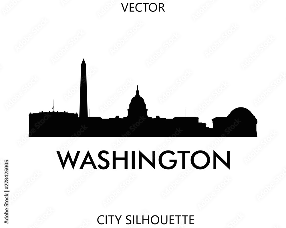 Washington skyline silhouette vector of famous places