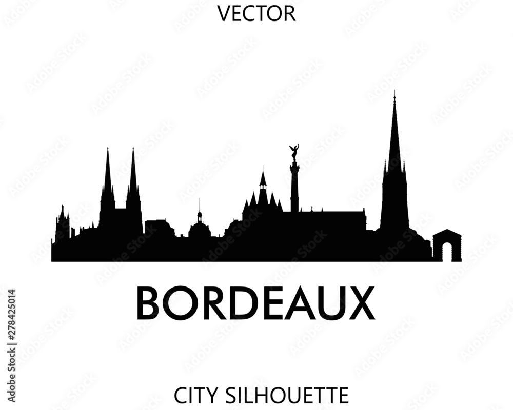 Bordeaux skyline silhouette vector of famous places