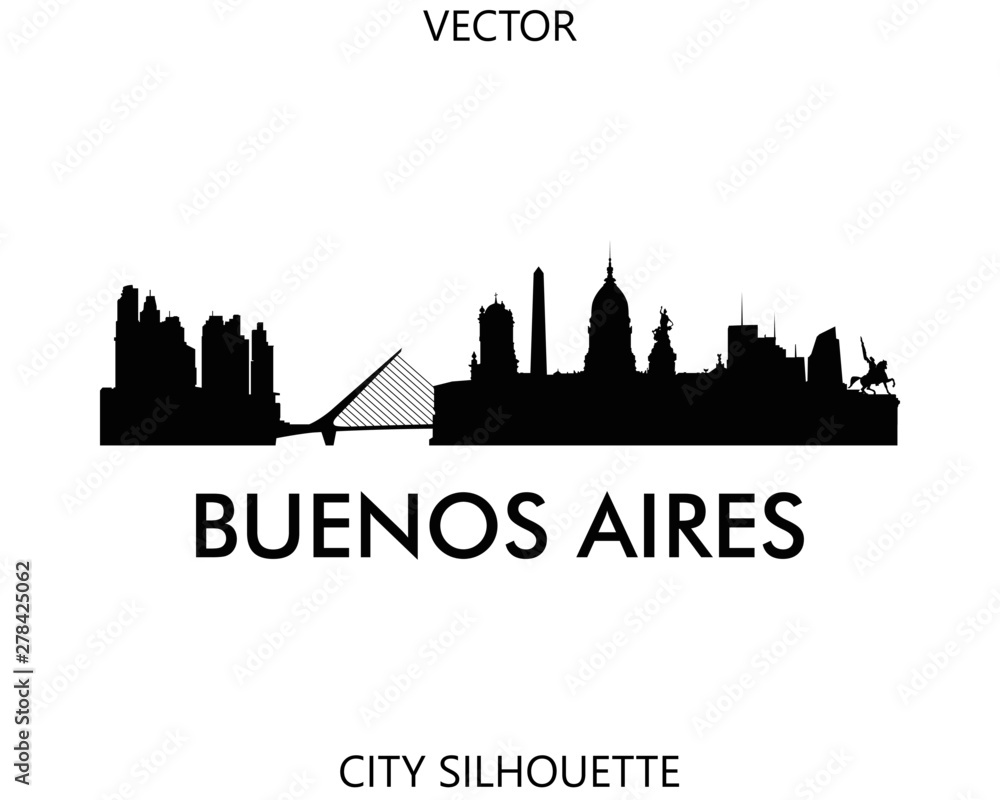 Buenos Aires skyline silhouette vector of famous places