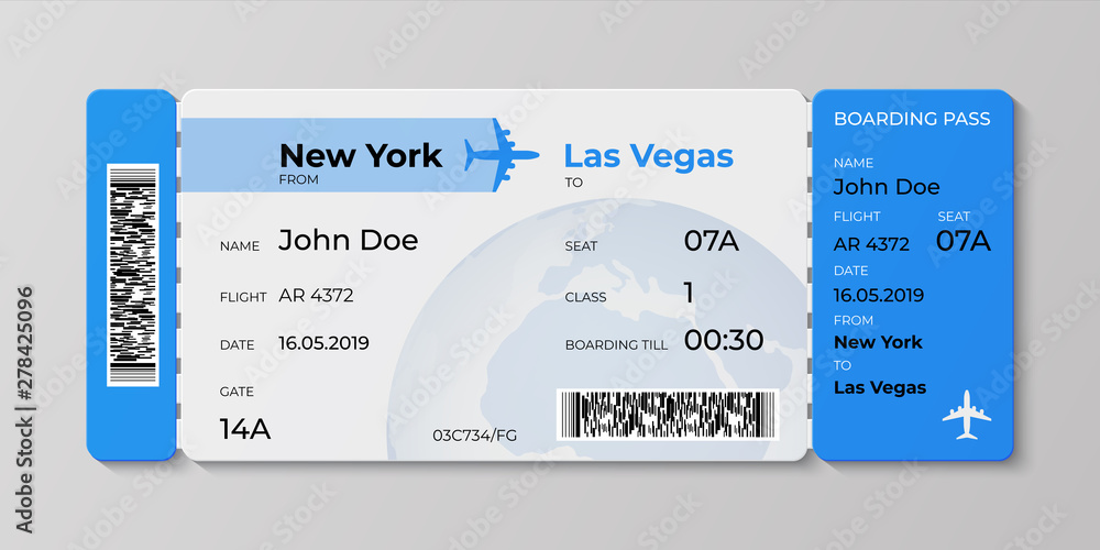 Vecteur Stock Boarding ticket. Airplane flight pass mockup, plane travel  invitation card. Vector realistic concept of ticket illustration for  departures airlines business trip | Adobe Stock