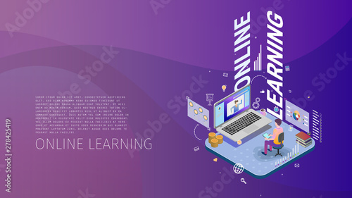 modern isometric design style conceptual composition Online Learning metaphor