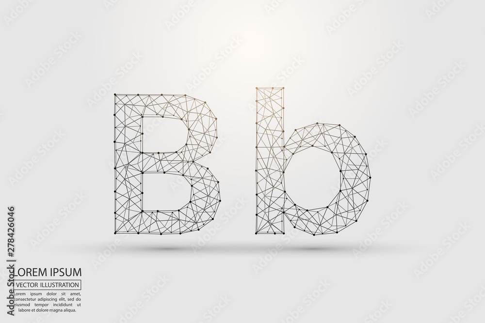 English letters abstract font consists 3d of triangles, lines, dots and connections. Vector illustration EPS 10.