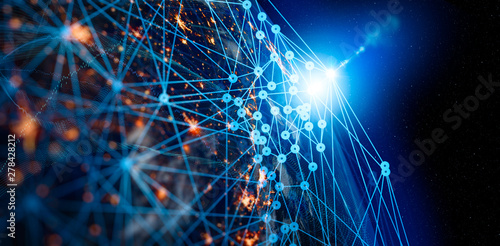Fototapeta Naklejka Na Ścianę i Meble -  Communication technology for internet business. Global world network and telecommunication on earth cryptocurrency and blockchain and IoT. Elements of this image furnished by NASA