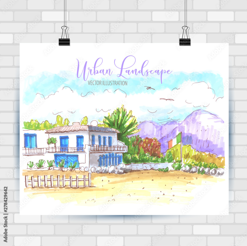 Fototapeta premium City sketch in hand drawn style. Travel inspiration.