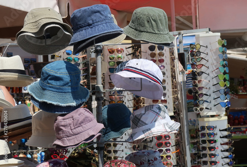 Fototapeta Naklejka Na Ścianę i Meble -  Hats for sale on street market