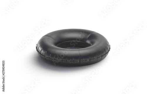 Blank black swim circle mock up isolated, side view, 3d rendering. Empty sumer lifering mockup for sea. Clear dark swimming ring mockup for rescue template. Round safety lifebuoy.