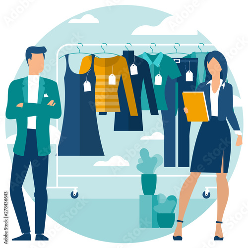 Yong man and woman at shopping.