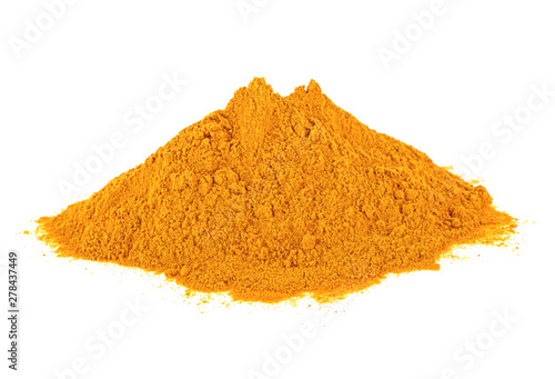 Turmeric powder isolated on a white background. Curry powder. Curcuma.
