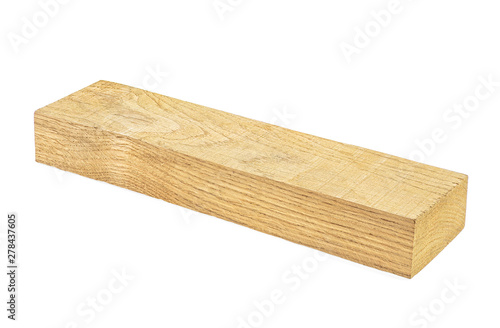 Wooden board isolated on white background. Oak wooden beam.