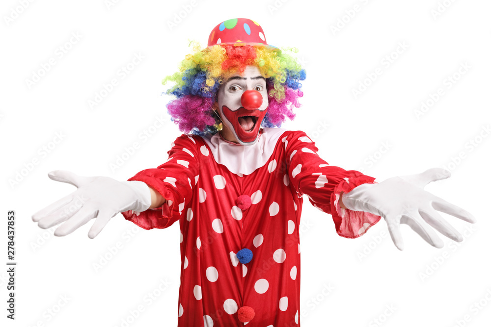 Excited clown spreading arms Excited clown spreading arms