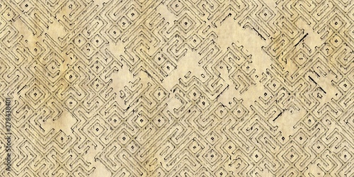 Seamless pattern of antique maze scheme, painted on old paper or parchment photo