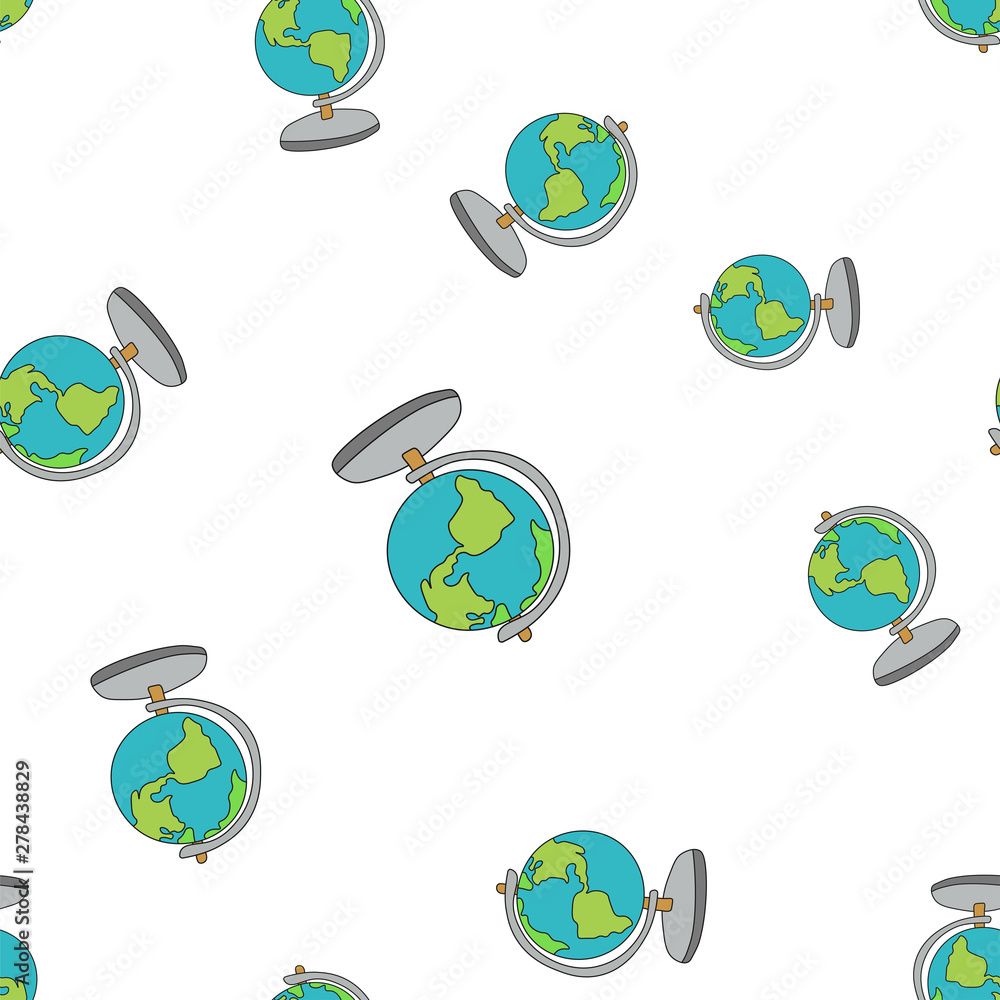 Seamless pattern from school globe in Doodle style. Vector illustration.