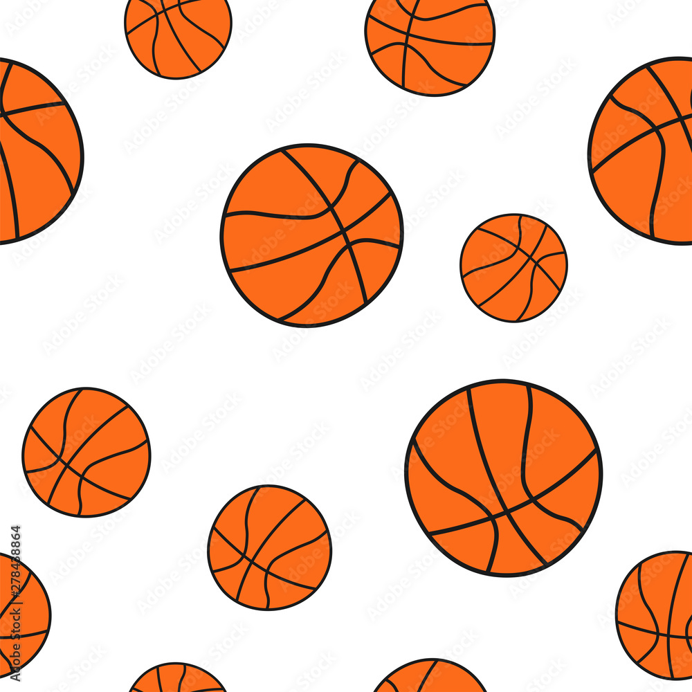 Seamless pattern of basketball balls in Doodle style. Vector illustration.