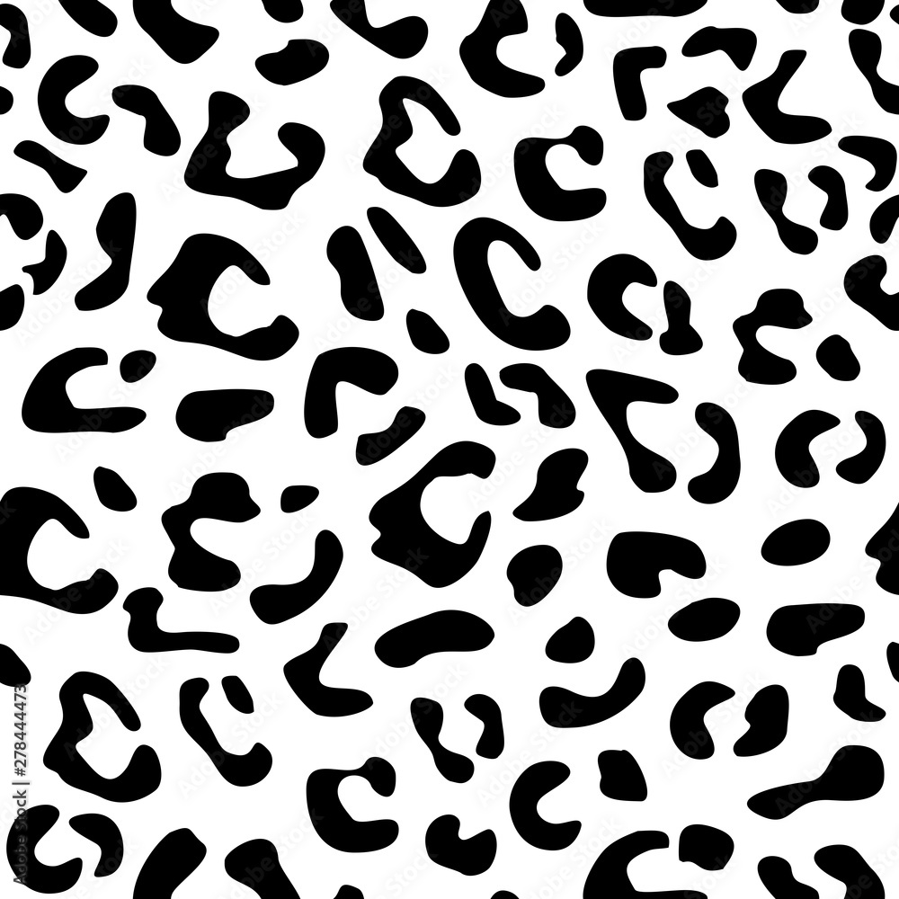 Seamless leopard vector pattern, animal tile black and white print background