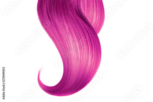 Pink hair isolated on white background. Long ponytail.