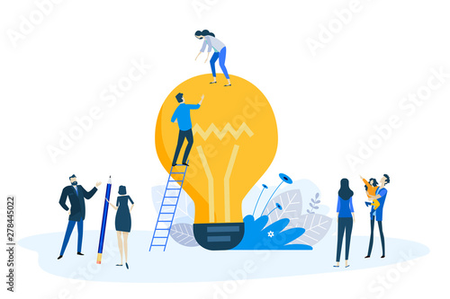 Flat design concept of innovations that change life, social innovation, ideas for the future. Vector illustration for website banner, marketing material, business presentation, online advertising.