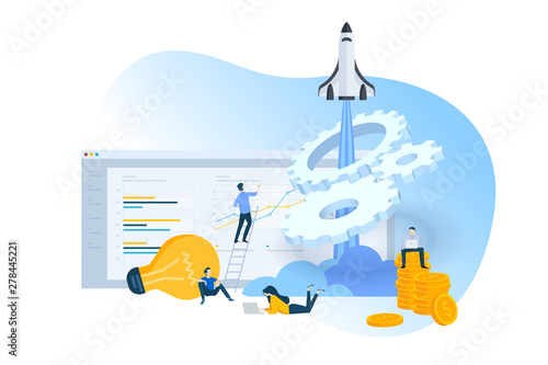 Flat design concept of product development, startup, innovative solutions. Vector illustration for website banner, marketing material, business presentation, online advertising.