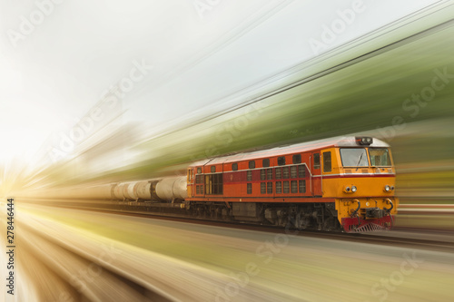 The diesel engine train is running at speed,motion blur