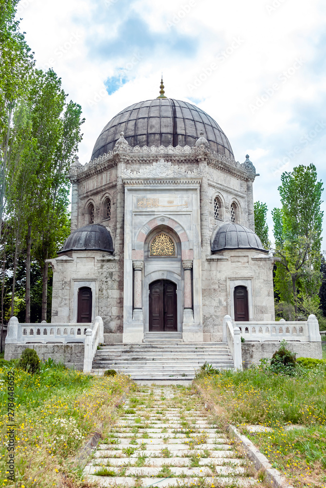 Istanbul, Turkey, 5 May 2006: Tombs of the sleeping sultans, Eyup. Tomb of Sultan V Mehmet Resad 1844-1918.