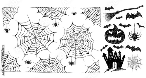 Halloween symbols hand drawn illustrations