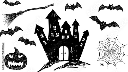 Halloween symbols hand drawn illustrations
