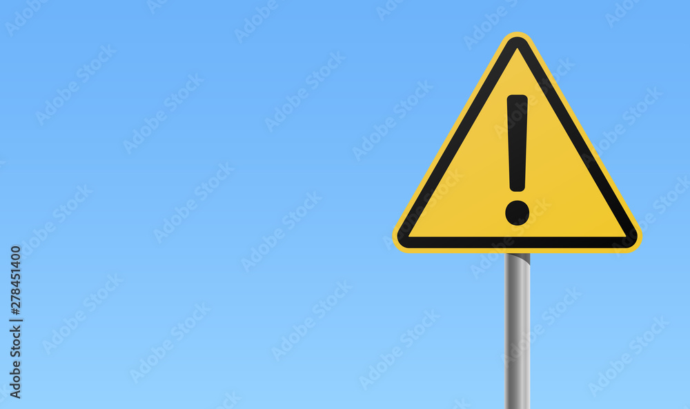 Yellow black sign exclamation mark warning icon blue background Yellow black sign exclamation mark warning icon blue background