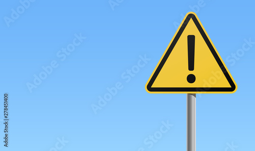 Yellow black sign exclamation mark warning icon blue background