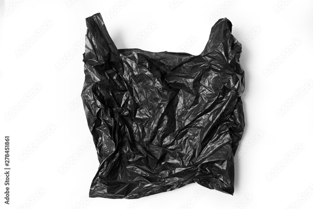 Black plastic bag isolated on white